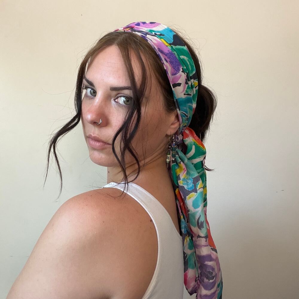 Vintage 80s Colorful Abstract Floral Headscarf